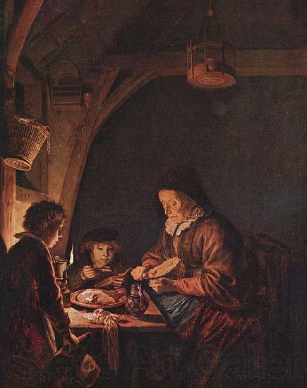 Gerard Dou Old Woman Cutting Bread Norge oil painting art